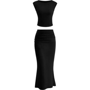 Skirt Sets Women 2 Piece Outfits Black